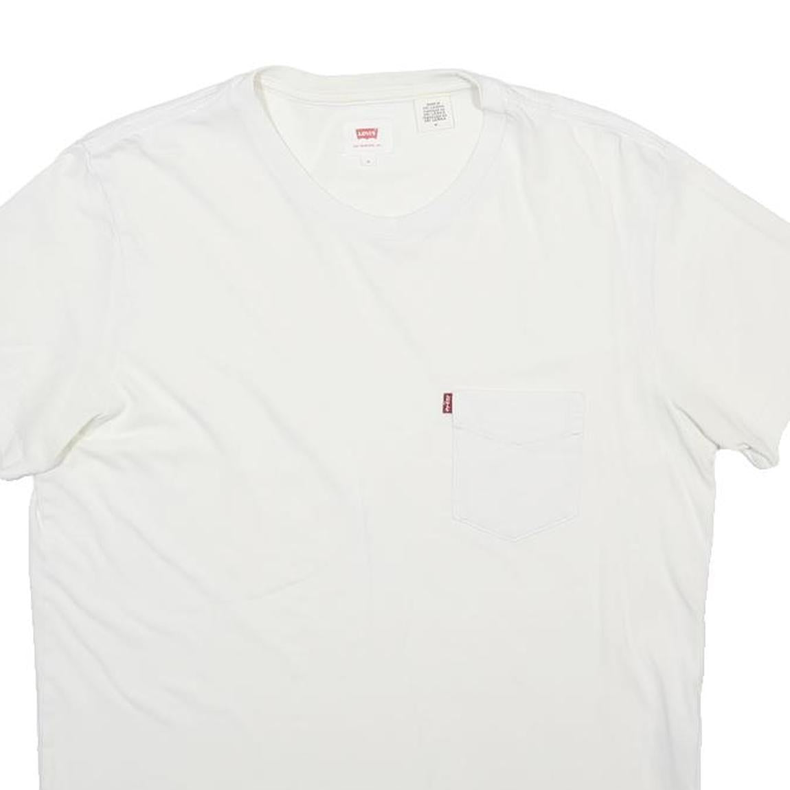 LEVI'S Mens White & Red Pocket T-Shirt M Short Sleeve Crew Neck Cotton Blend