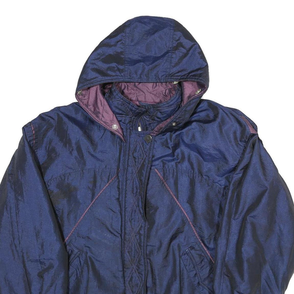 RAINBOW WEST Womens Blue Purple Hooded Zip Jacket L Polyamide Blend Plain