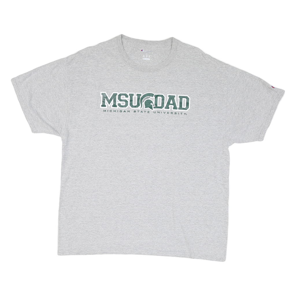CHAMPION Mens Grey MSU Dad Graphic T-Shirt XL Short Sleeve Crew Neck Cotton