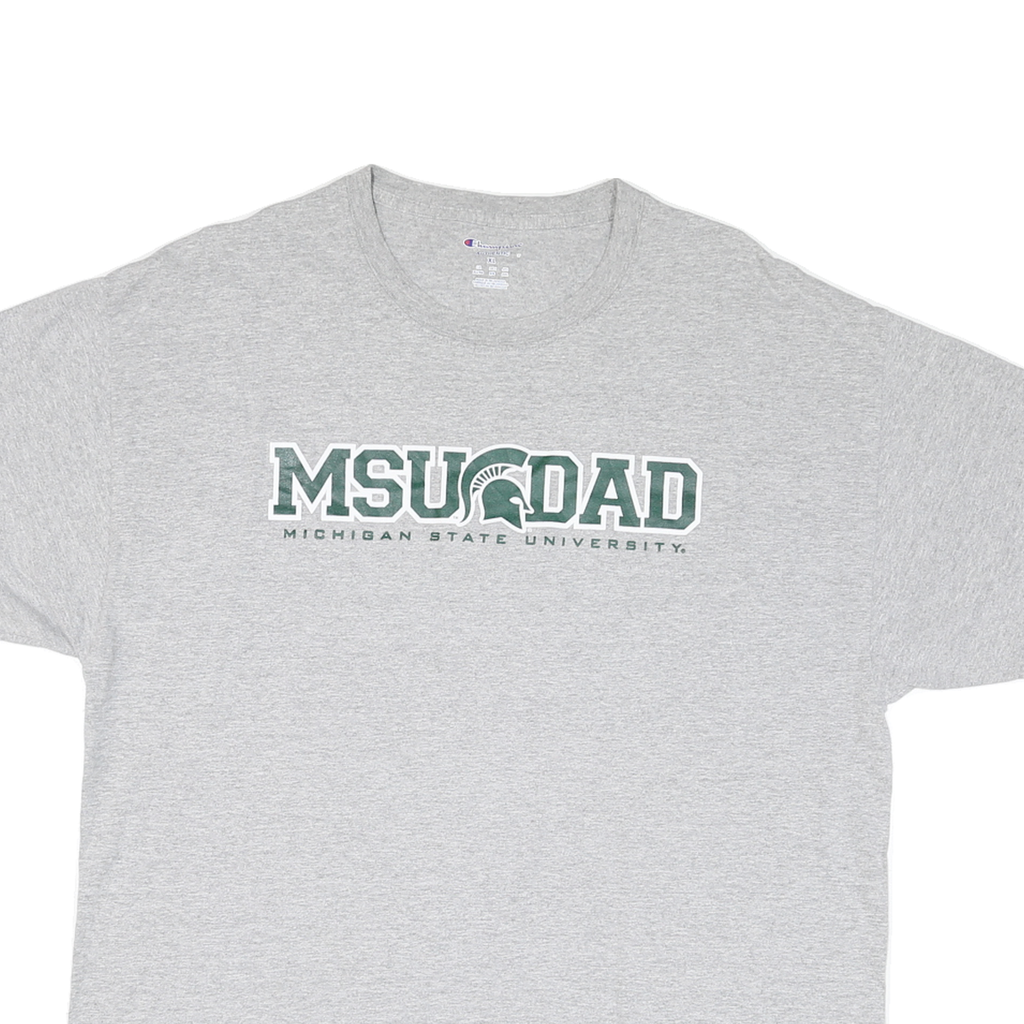 CHAMPION Mens Grey MSU Dad Graphic T-Shirt XL Short Sleeve Crew Neck Cotton