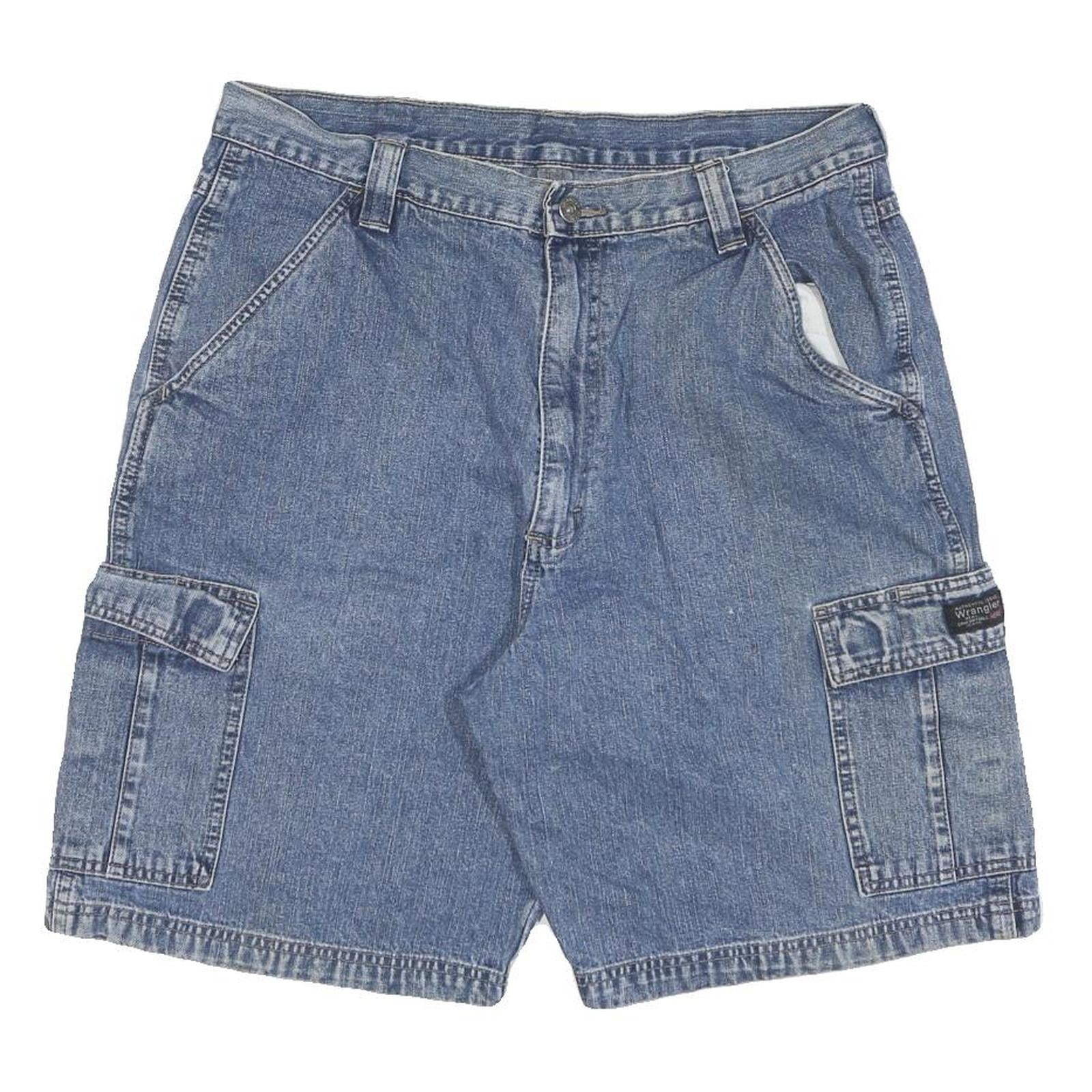 WRANGLER Mens Denim Blue Cargo Shorts L W34 Casual Cotton Blend Workwear