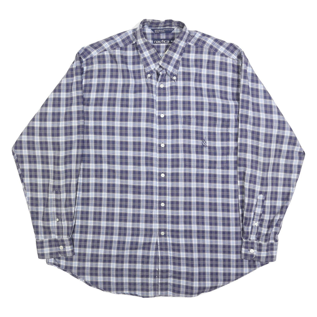 NAUTICA Mens Blue & White Plaid Button Down Collar Cotton Shirt XL Casual Wear
