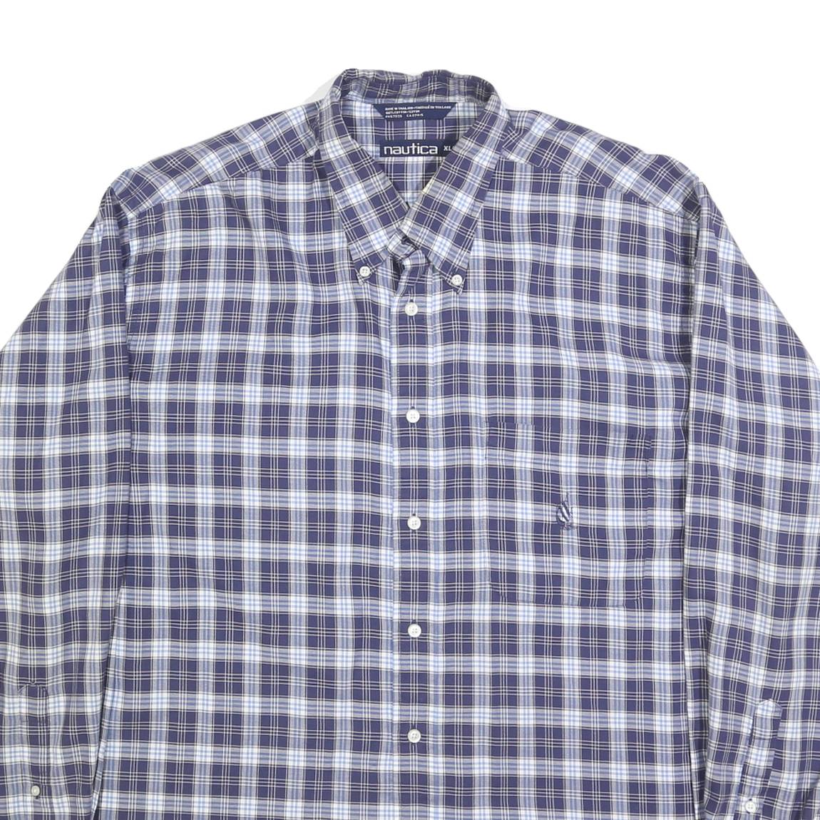 NAUTICA Mens Blue & White Plaid Button Down Collar Cotton Shirt XL Casual Wear