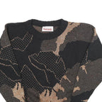 LE ROUGE Womens Black & Beige Patterned Acrylic Plain Crew Neck Jumper UK 12