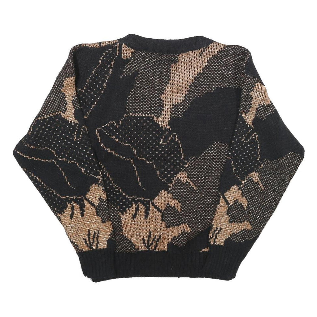 LE ROUGE Womens Black & Beige Patterned Acrylic Plain Crew Neck Jumper UK 12