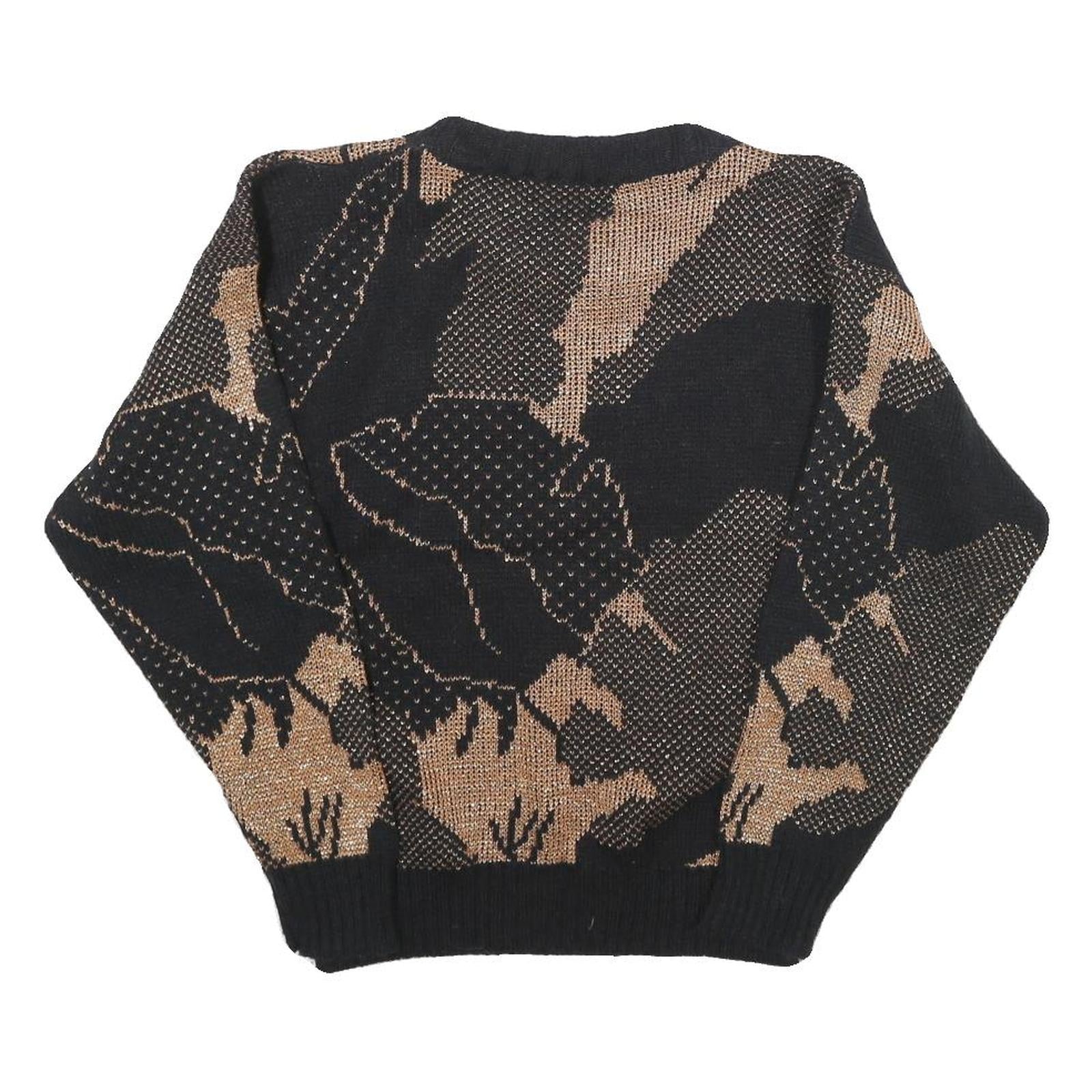 LE ROUGE Womens Black & Beige Patterned Acrylic Plain Crew Neck Jumper UK 12