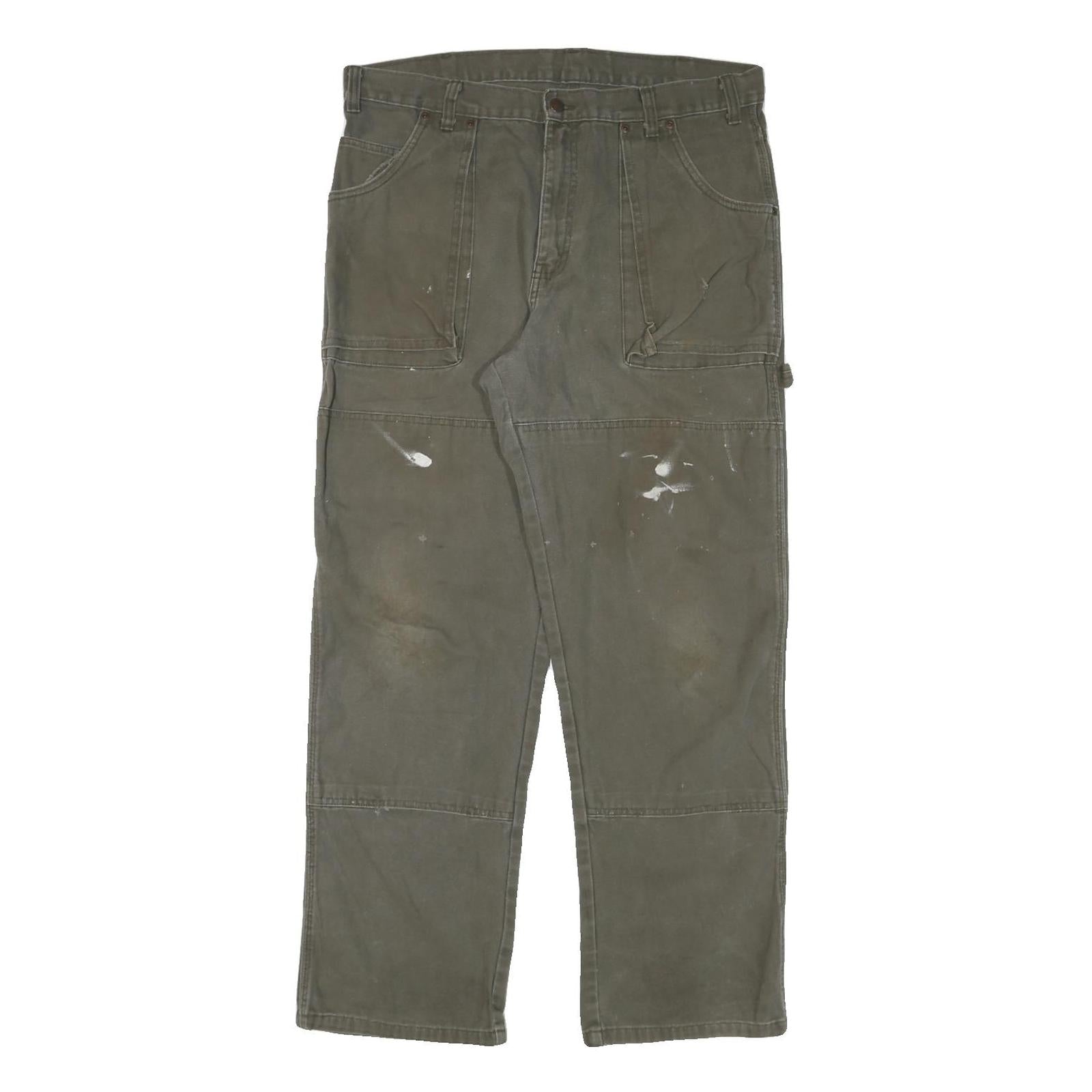 DICKIES Mens Cotton Blend Green Regular Fit Straight Leg Trousers W34 L30