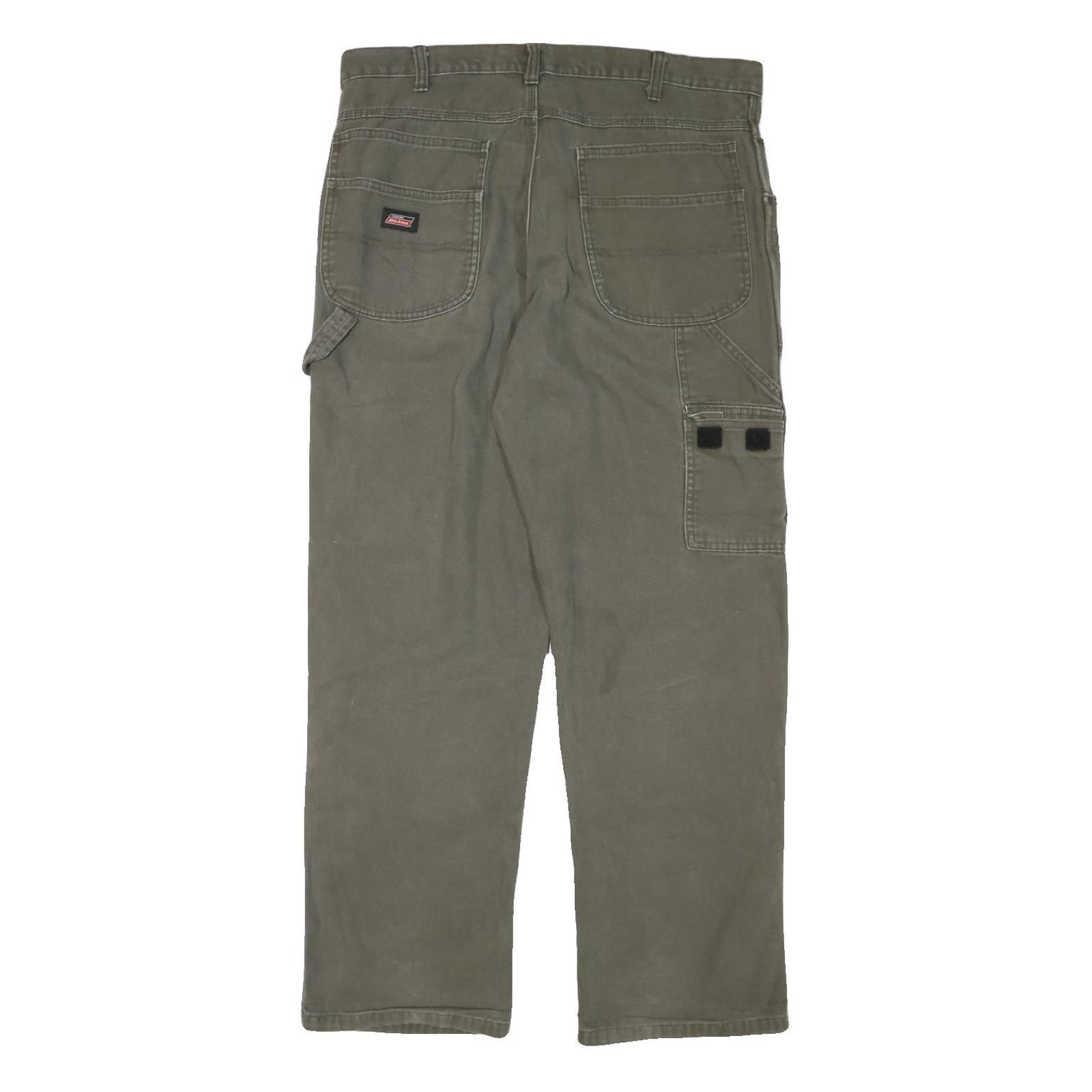 DICKIES Mens Cotton Blend Green Regular Fit Straight Leg Trousers W34 L30