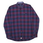 PIERRE CARDIN Mens Blue & Maroon Check Shirt L Modern Fit Cotton