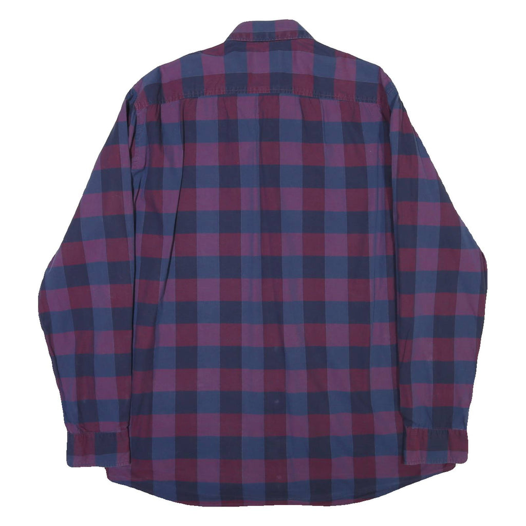 PIERRE CARDIN Mens Blue & Maroon Check Shirt L Modern Fit Cotton