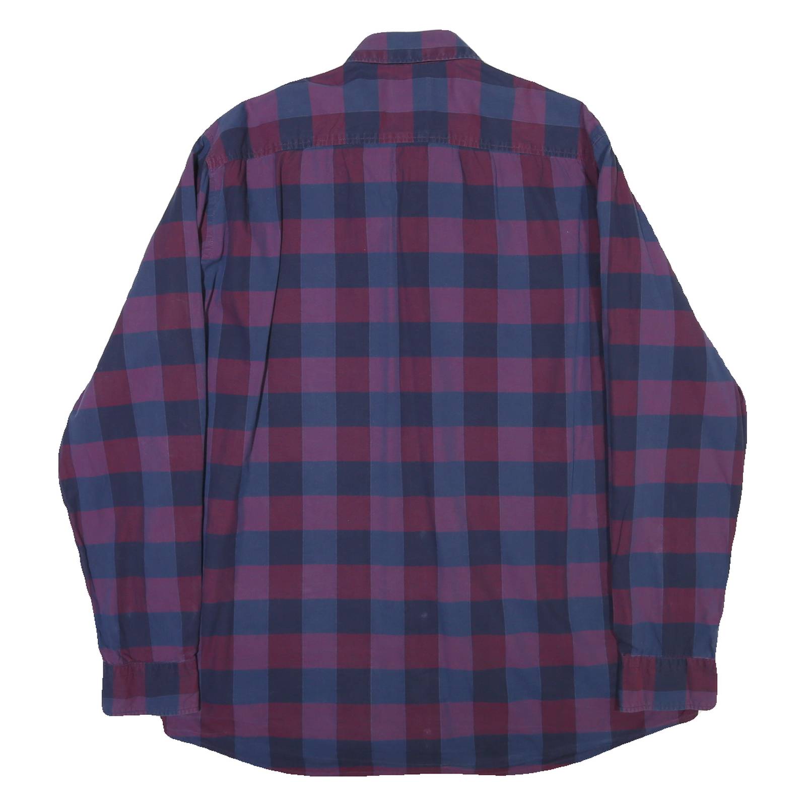 PIERRE CARDIN Mens Blue & Maroon Check Shirt L Modern Fit Cotton