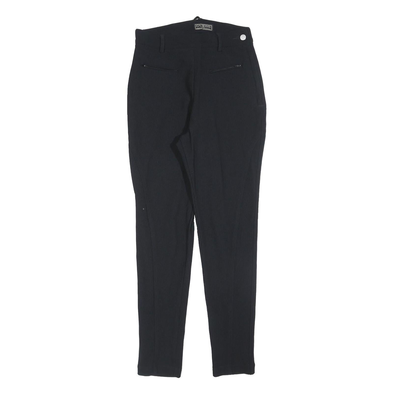 GUESS Womens Black Slim Trousers W28 L28 Zip Polyester Blend Elegant Fit