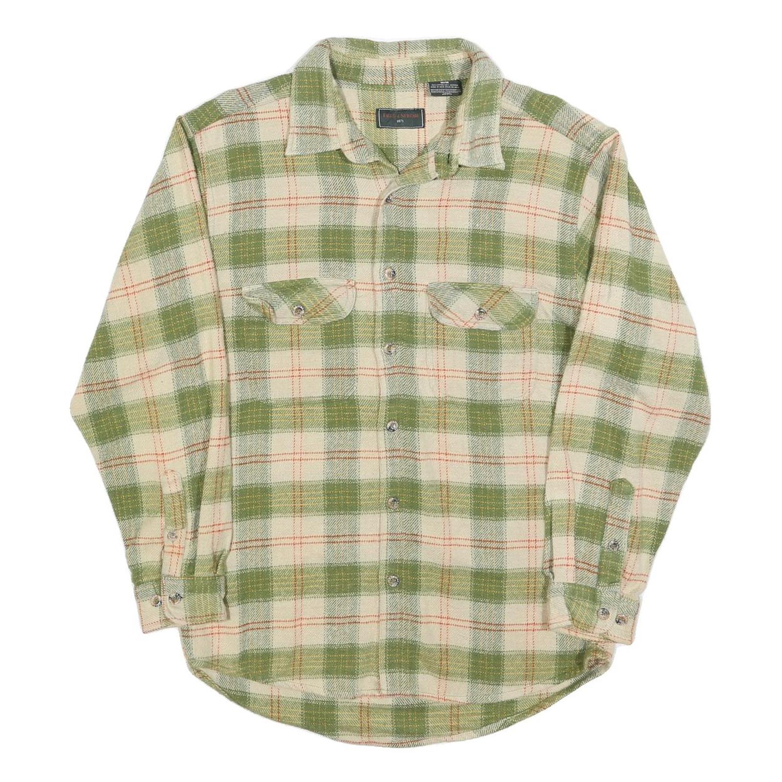 FIELD & STREAM Mens Green & Cream Check Shirt M Long Sleeve Cotton Casual