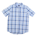 CHAPS Mens Blue & White Checked Button-Down Shirt M Cotton Blend Short Sleeve