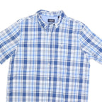 CHAPS Mens Blue & White Checked Button-Down Shirt M Cotton Blend Short Sleeve
