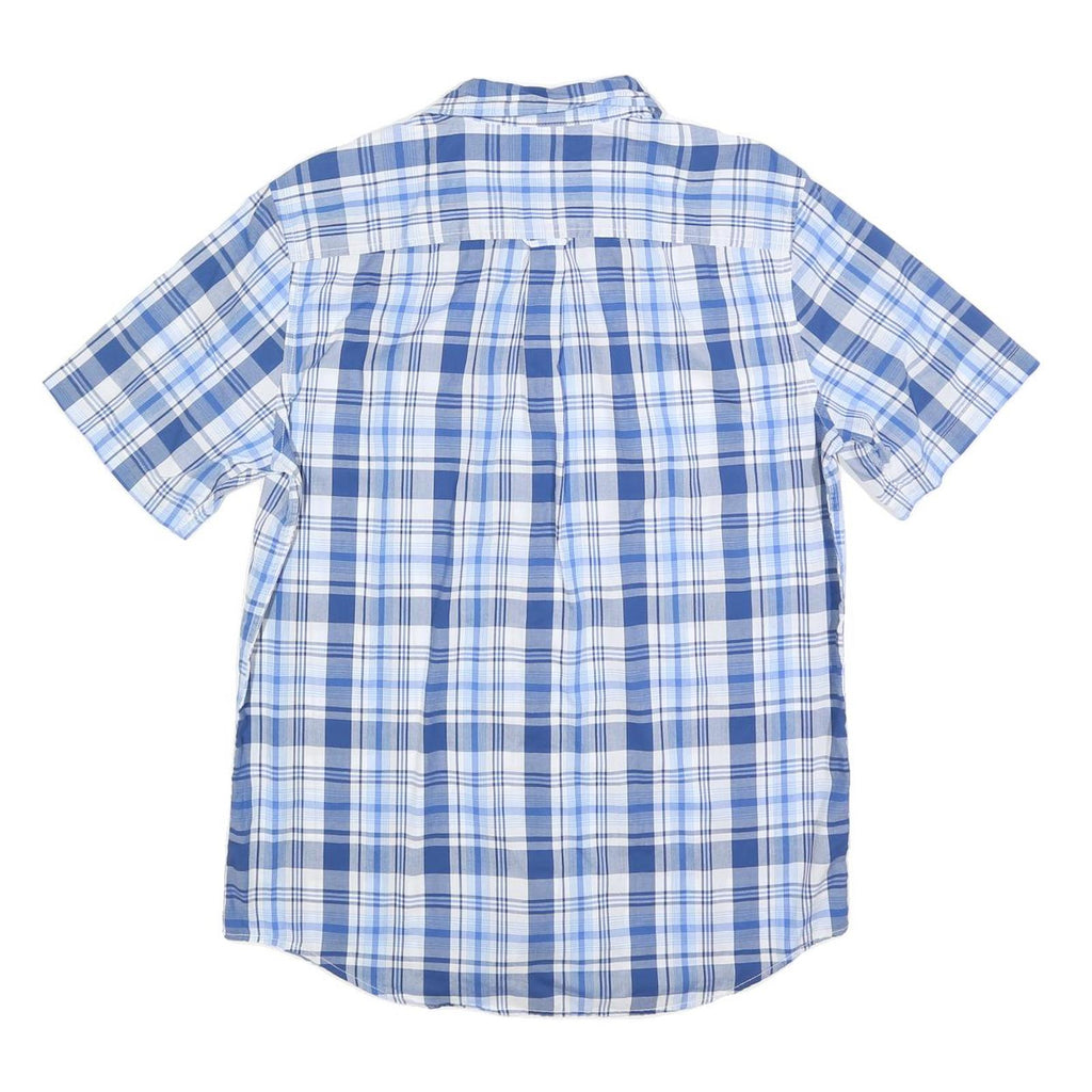 CHAPS Mens Blue & White Checked Button-Down Shirt M Cotton Blend Short Sleeve