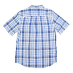 CHAPS Mens Blue & White Checked Button-Down Shirt M Cotton Blend Short Sleeve