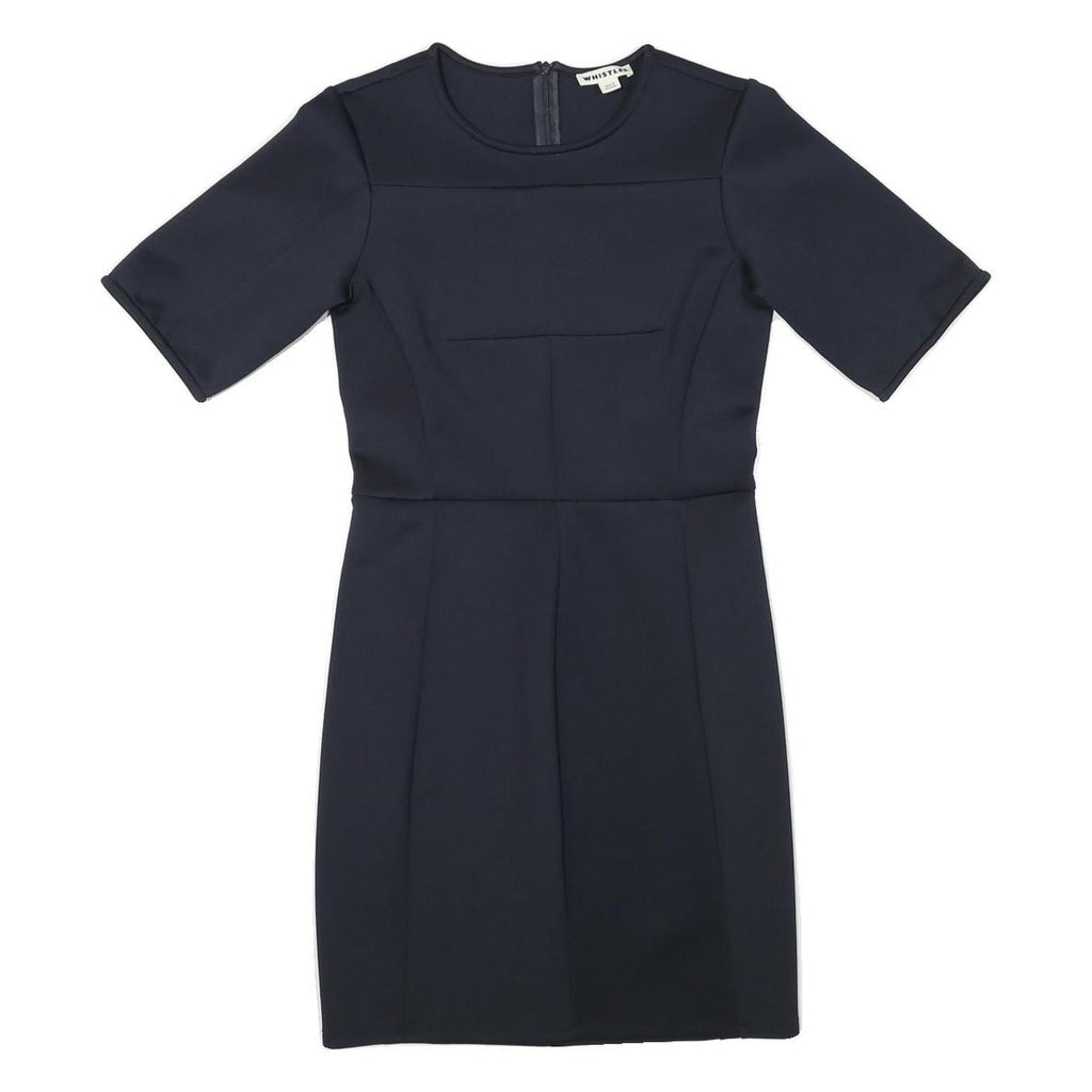 WHISTLES Womens Navy Blue Plain Shift Dress Polyester Blend Short Sleeve S