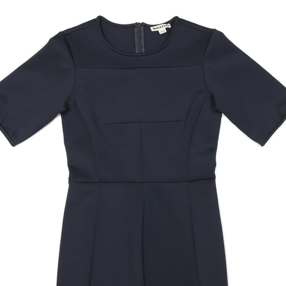 WHISTLES Womens Navy Blue Plain Shift Dress Polyester Blend Short Sleeve S