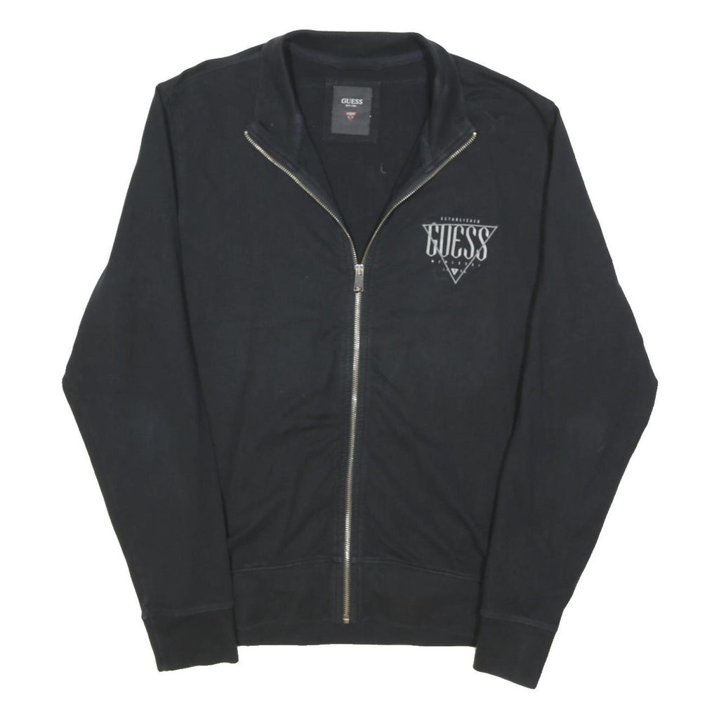 GUESS Womens Black Zip Jacket L Cotton Blend Plain Casual Lightweight