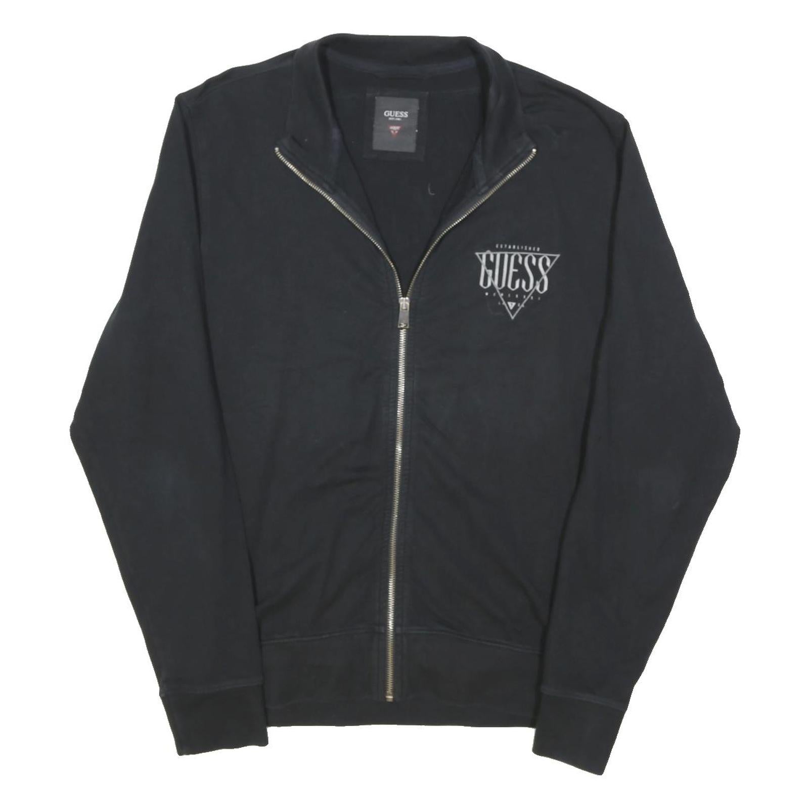 GUESS Womens Black Zip Jacket L Cotton Blend Plain Casual Lightweight