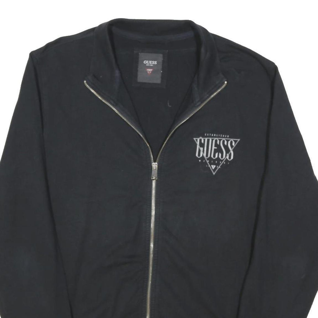 GUESS Womens Black Zip Jacket L Cotton Blend Plain Casual Lightweight