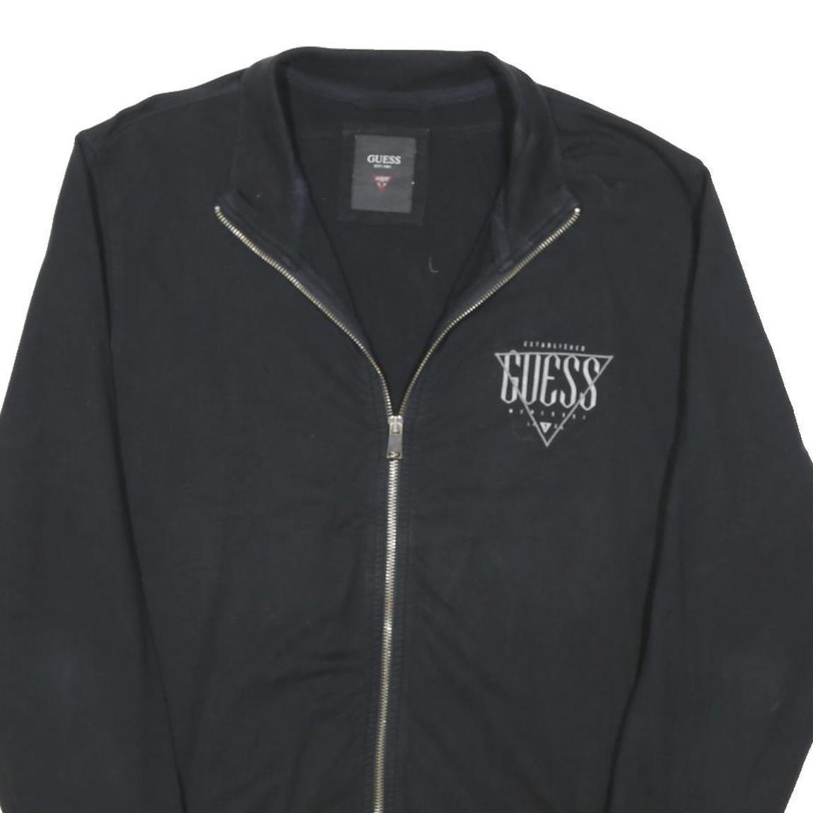 GUESS Womens Black Zip Jacket L Cotton Blend Plain Casual Lightweight