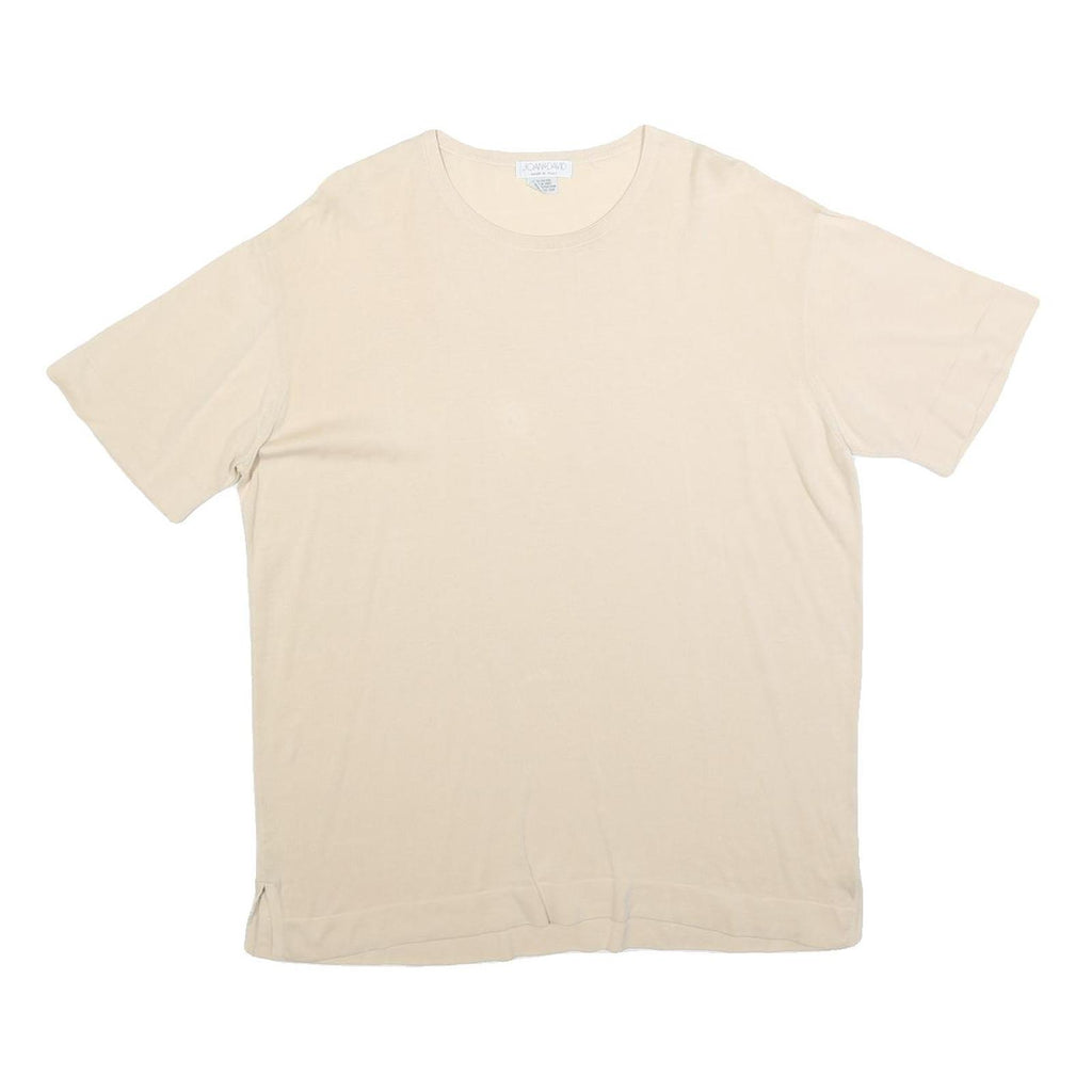 JOAN & DAVID Womens Cream T-Shirt L Short Sleeve Crew Neck Plain Cotton Blend