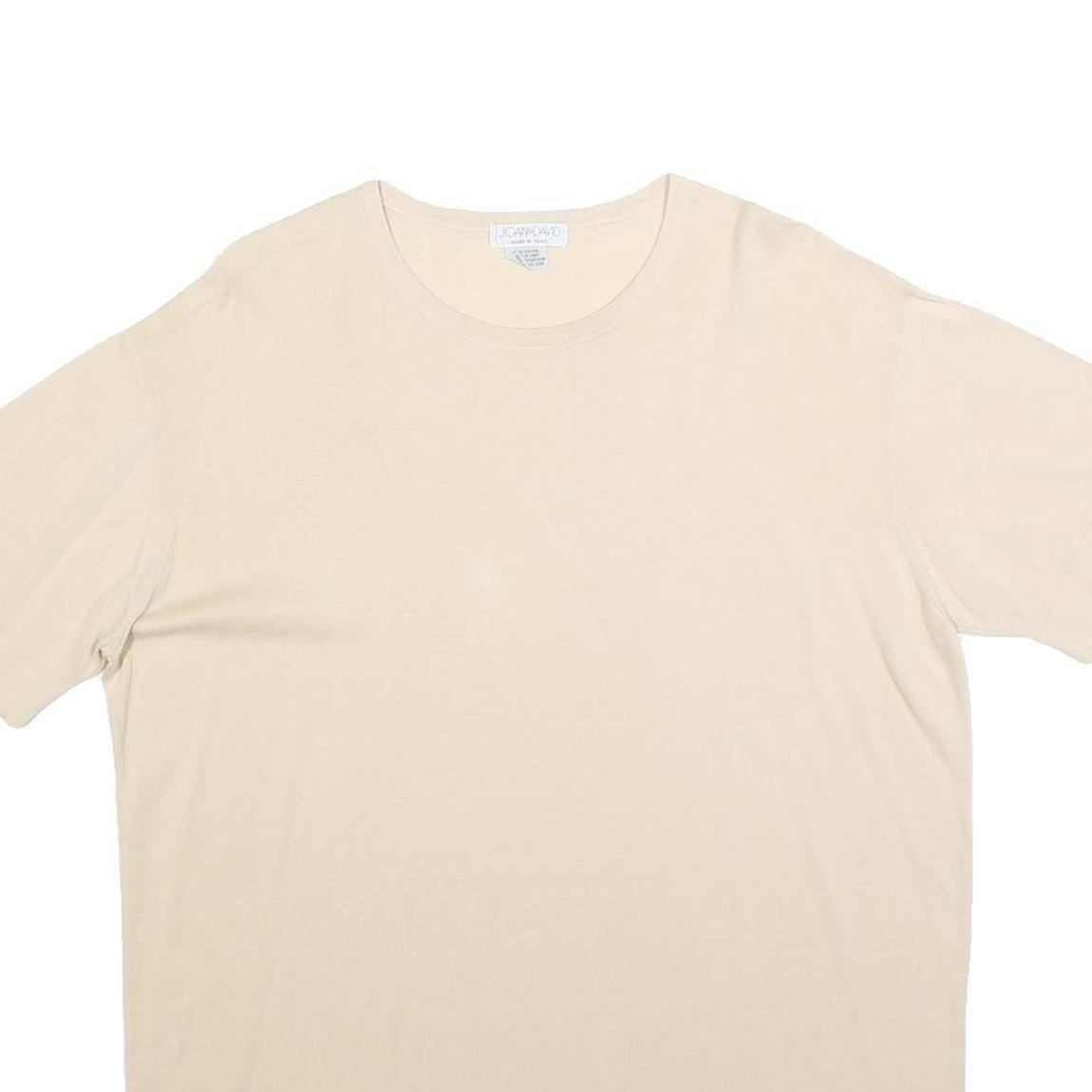 JOAN & DAVID Womens Cream T-Shirt L Short Sleeve Crew Neck Plain Cotton Blend