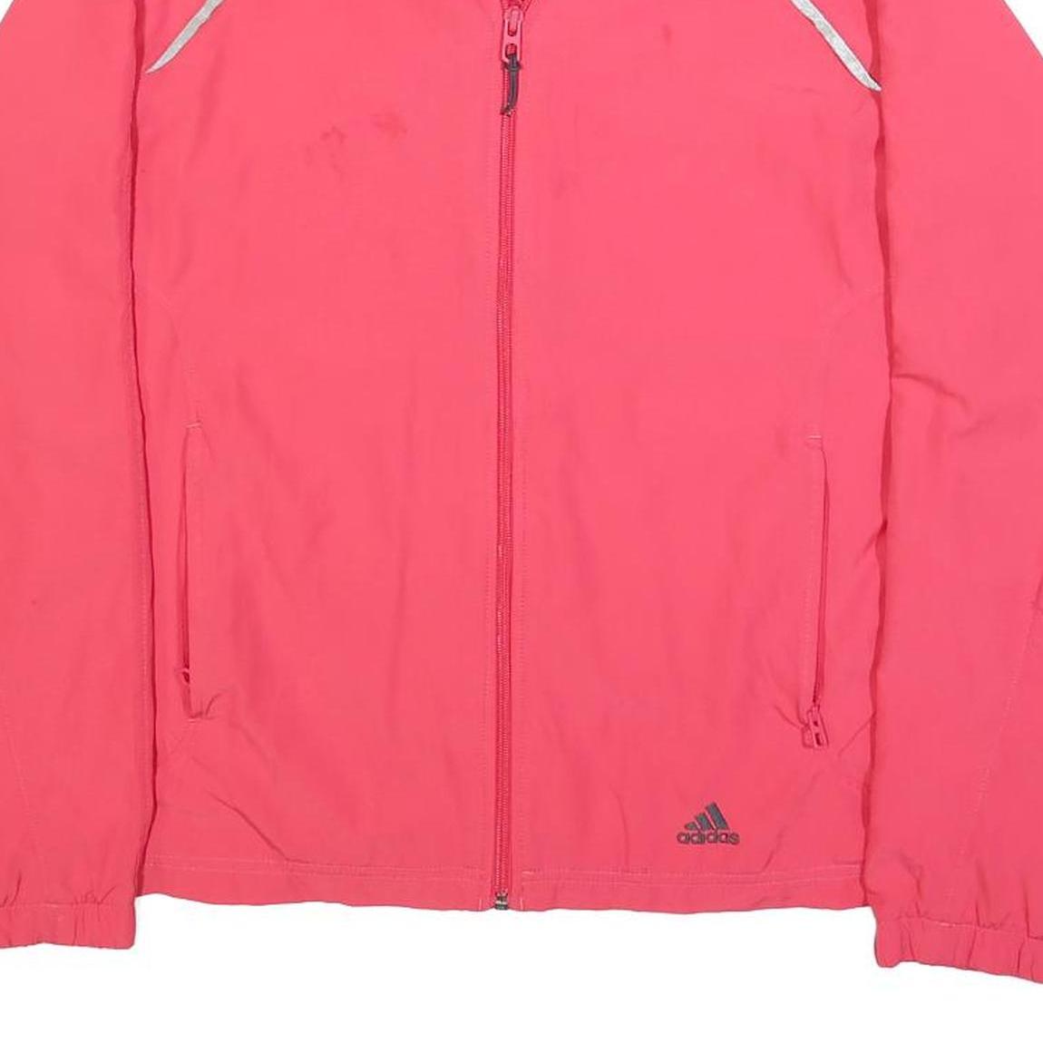 ADIDAS Womens Pink Track Jacket UK 18 Polyester Blend Plain Zip Casual