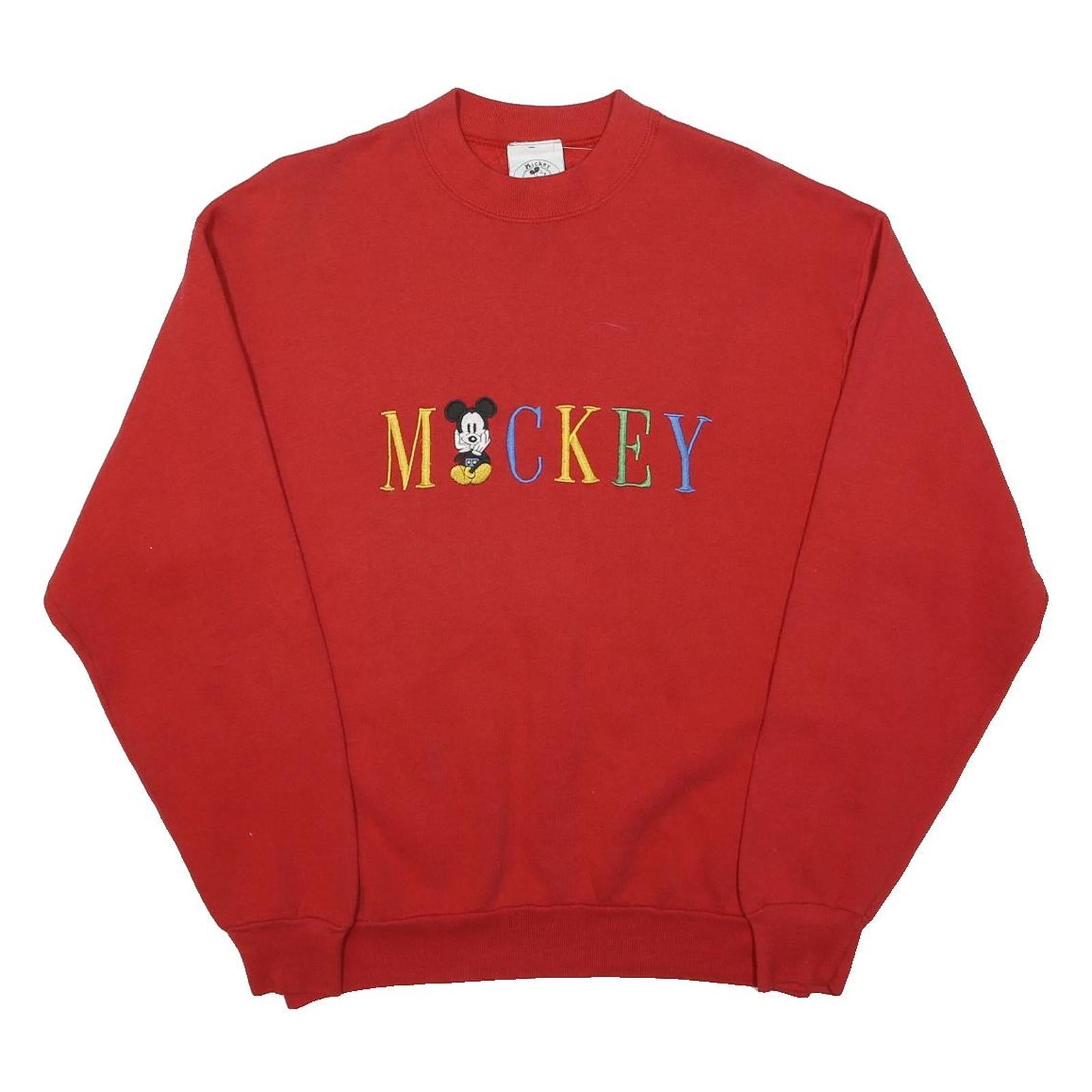 DISNEY & CO Womens Red Mickey Crew Neck S Cotton Blend Sweatshirt
