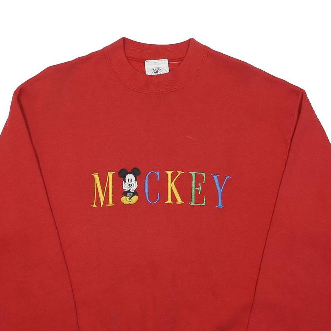 DISNEY & CO Womens Red Mickey Crew Neck S Cotton Blend Sweatshirt