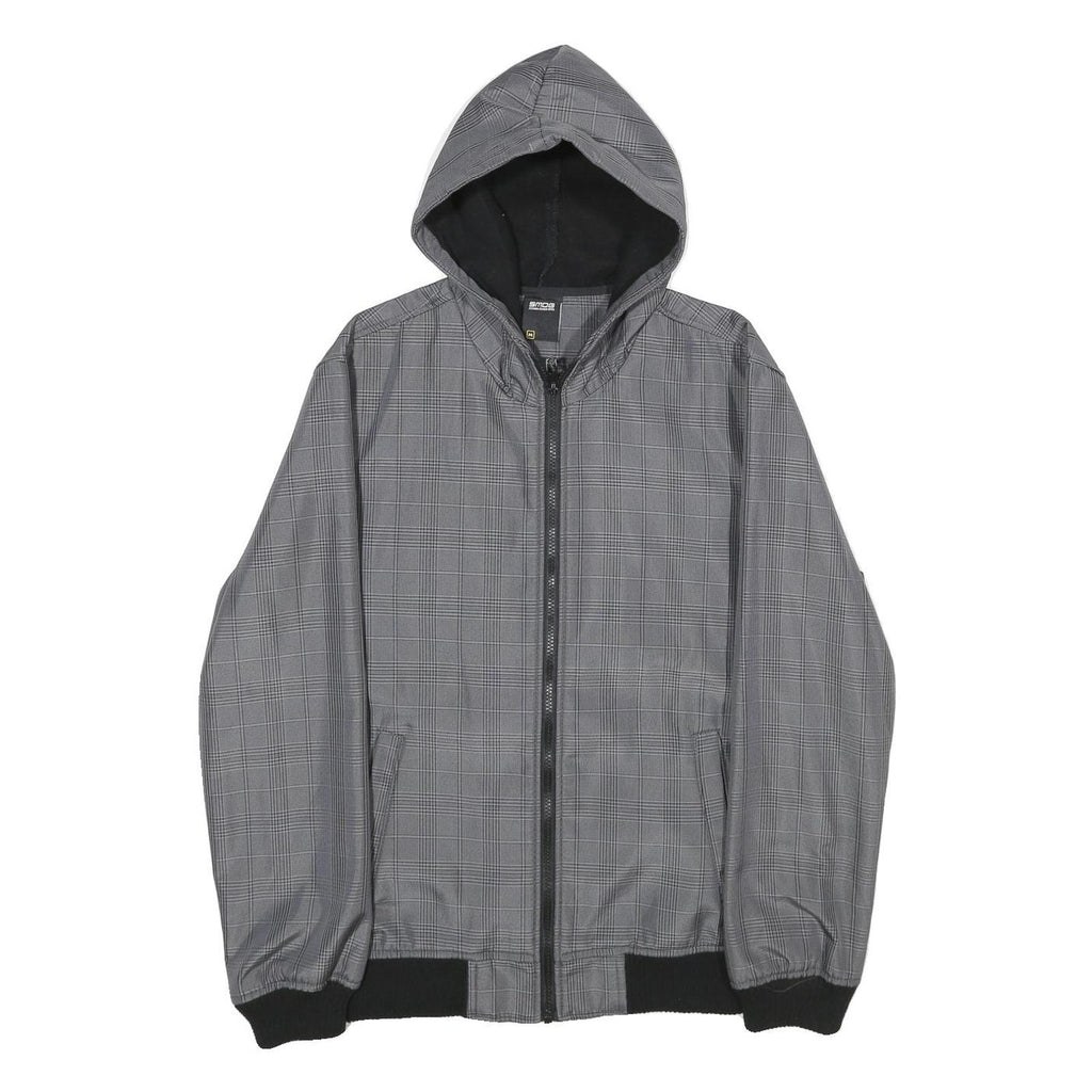 SMOG Mens Grey & Black Check Hooded Jacket M Polyester Zip Casual