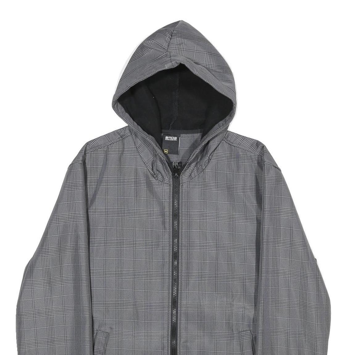SMOG Mens Grey & Black Check Hooded Jacket M Polyester Zip Casual