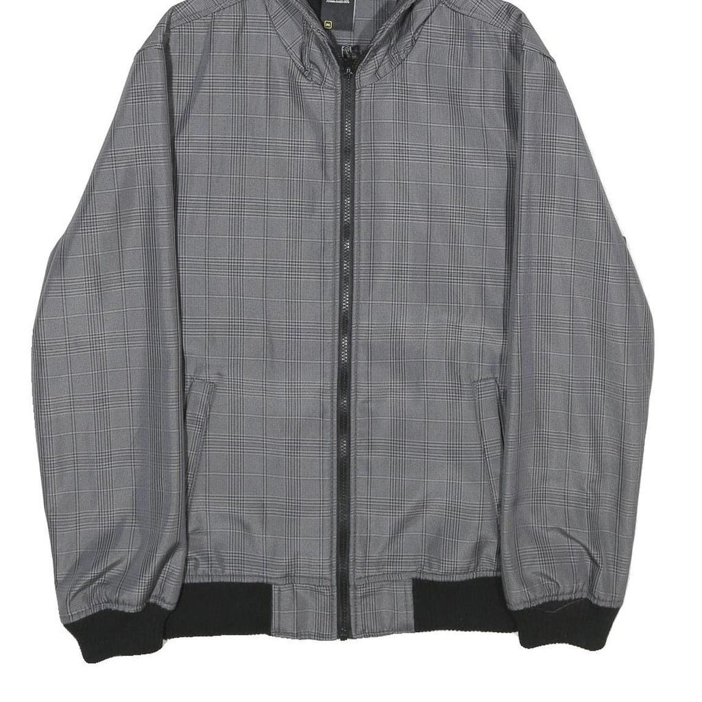SMOG Mens Grey & Black Check Hooded Jacket M Polyester Zip Casual
