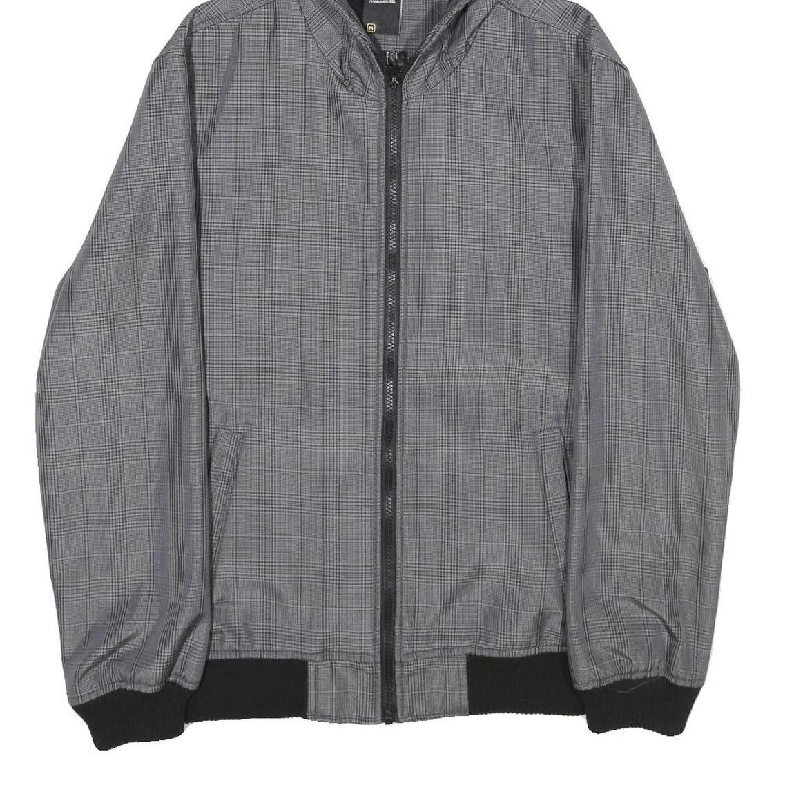 SMOG Mens Grey & Black Check Hooded Jacket M Polyester Zip Casual