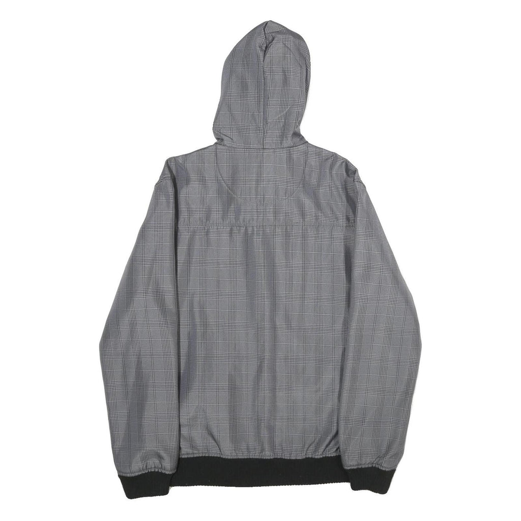 SMOG Mens Grey & Black Check Hooded Jacket M Polyester Zip Casual