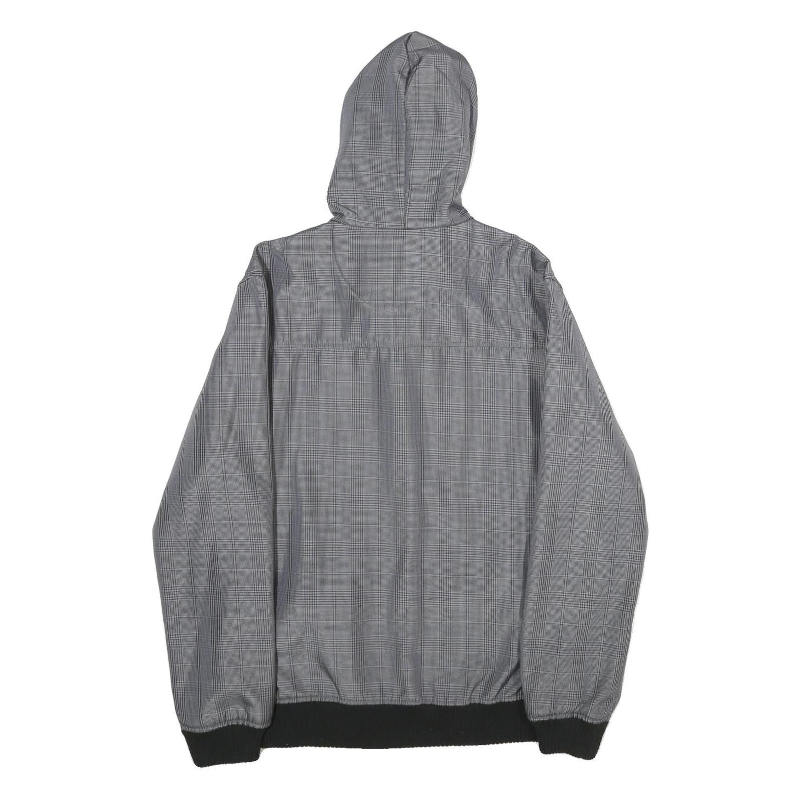 SMOG Mens Grey & Black Check Hooded Jacket M Polyester Zip Casual