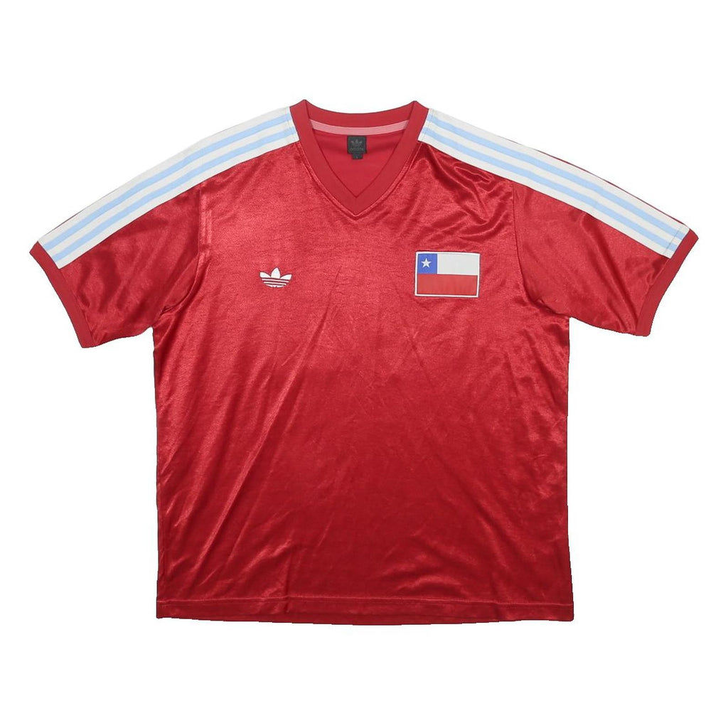 ADIDAS Chile 90s Mens Red & White Football Shirt L Short Sleeve V Neck Retro