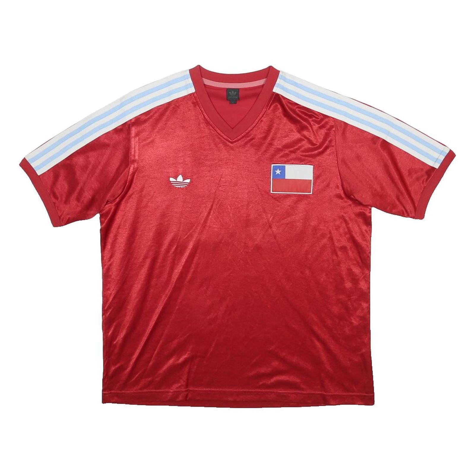 ADIDAS Chile 90s Mens Red & White Football Shirt L Short Sleeve V Neck Retro