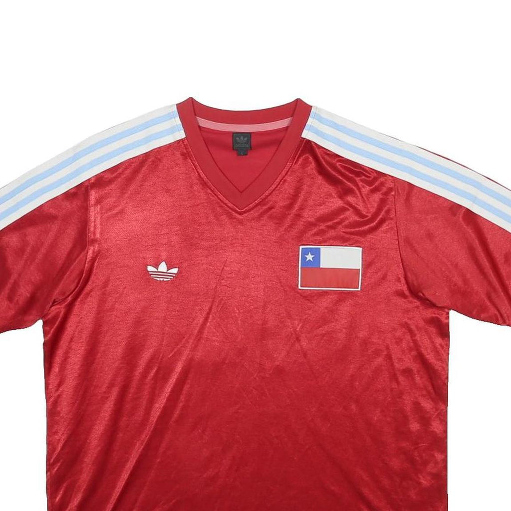 ADIDAS Chile 90s Mens Red & White Football Shirt L Short Sleeve V Neck Retro