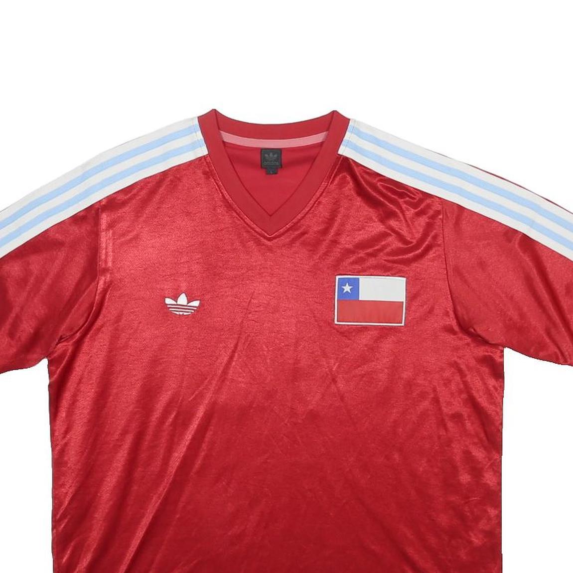 ADIDAS Chile 90s Mens Red & White Football Shirt L Short Sleeve V Neck Retro