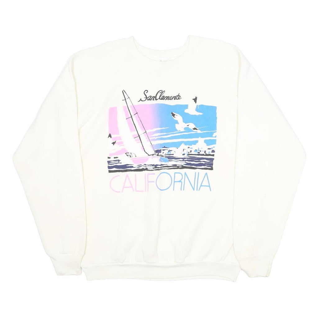 FRUIT OF THE LOOM Mens White San Clemente California Crew Neck XL Sweatshirt