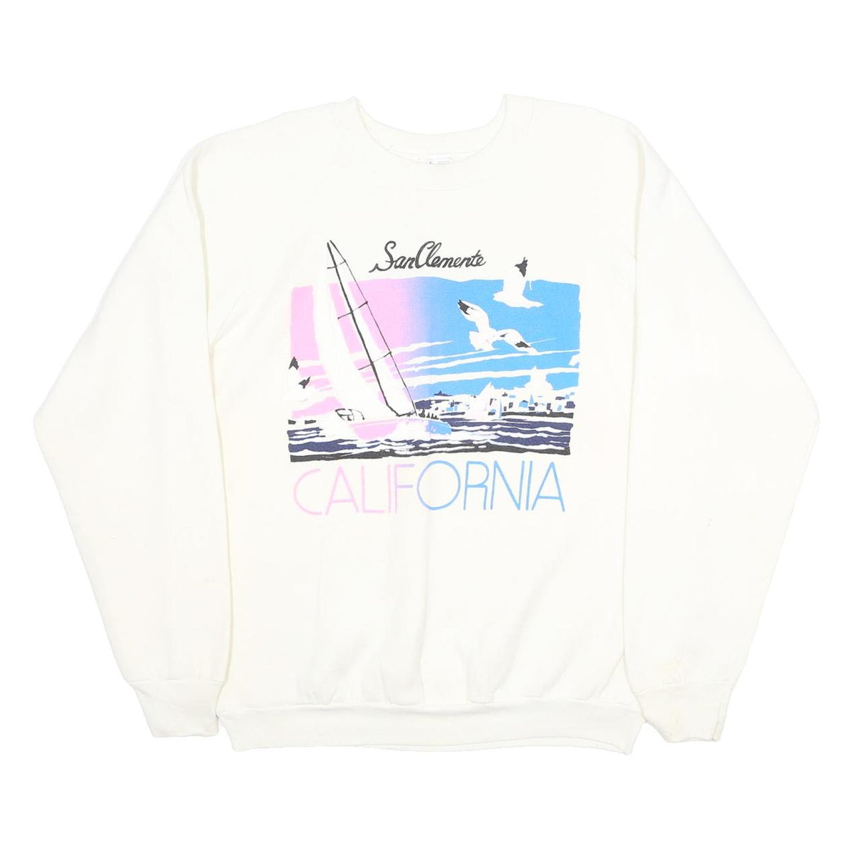 FRUIT OF THE LOOM Mens White San Clemente California Crew Neck XL Sweatshirt