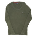 TOMMY HILFIGER Womens Green Cotton Blend Patterned Round Neck Basic Knit Jumper