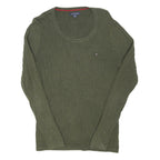 TOMMY HILFIGER Womens Green Cotton Blend Patterned Round Neck Basic Knit Jumper