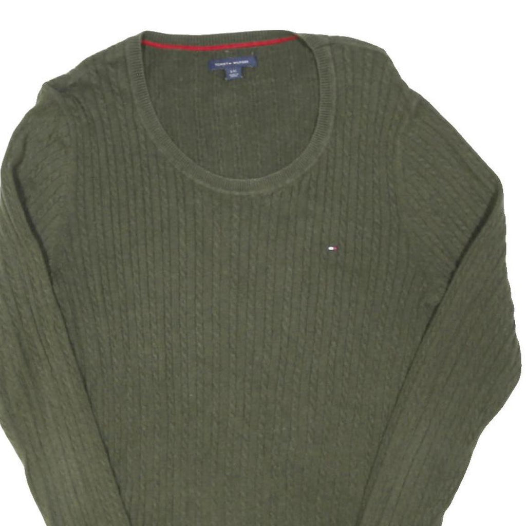 TOMMY HILFIGER Womens Green Cotton Blend Patterned Round Neck Basic Knit Jumper