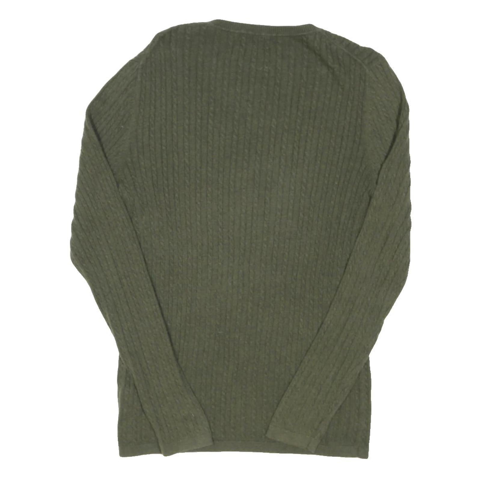 TOMMY HILFIGER Womens Green Cotton Blend Patterned Round Neck Basic Knit Jumper