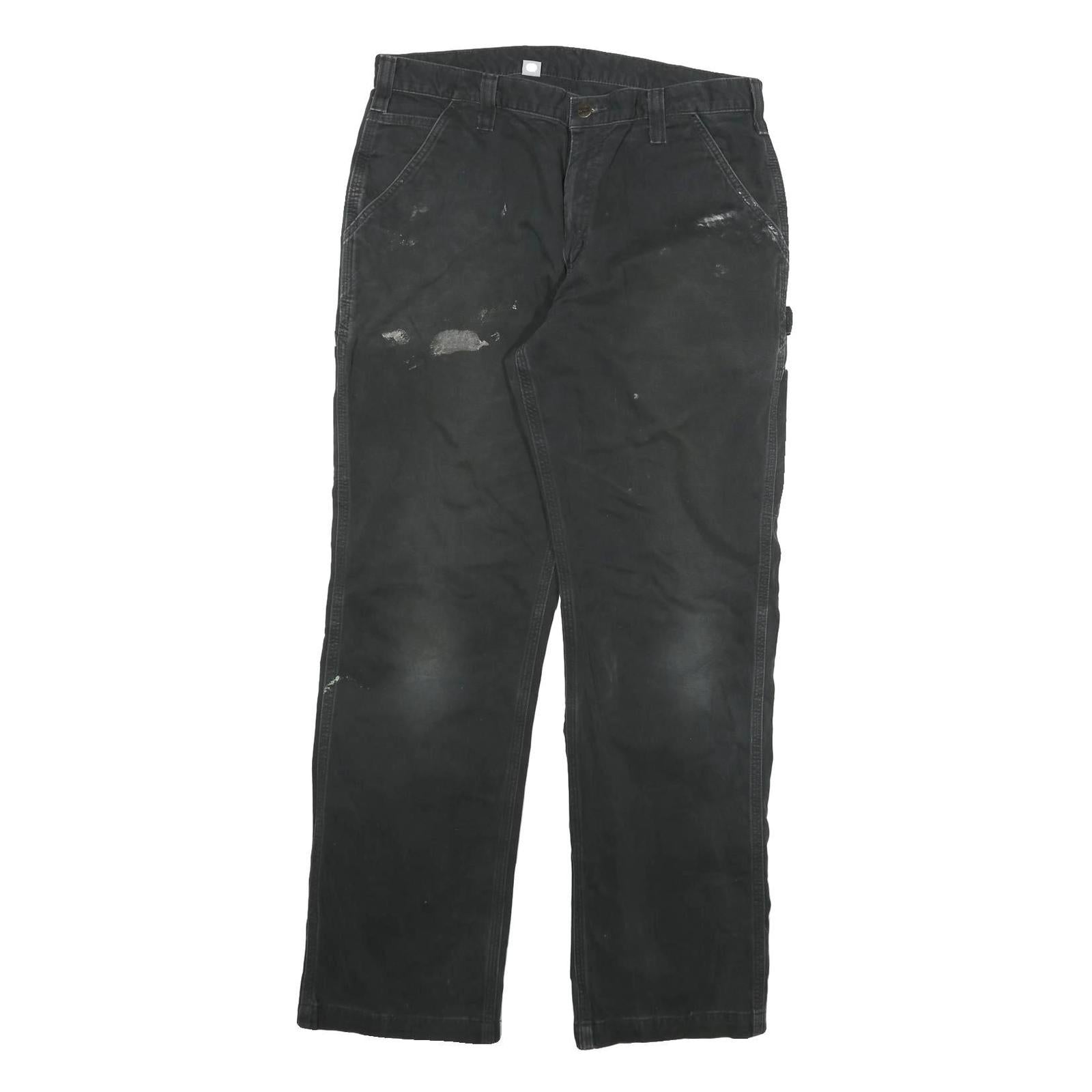 CARHARTT Mens Jeans Black Relaxed Straight Cotton Blend W36 L32 Workwear Zip