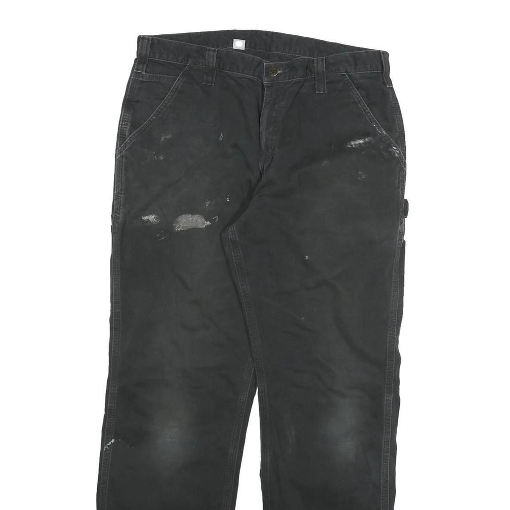 CARHARTT Mens Jeans Black Relaxed Straight Cotton Blend W36 L32 Workwear Zip